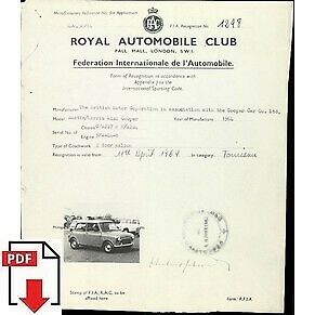 1964 Austin Morris Mini Cooper FIA homologation form PDF download (RAC)